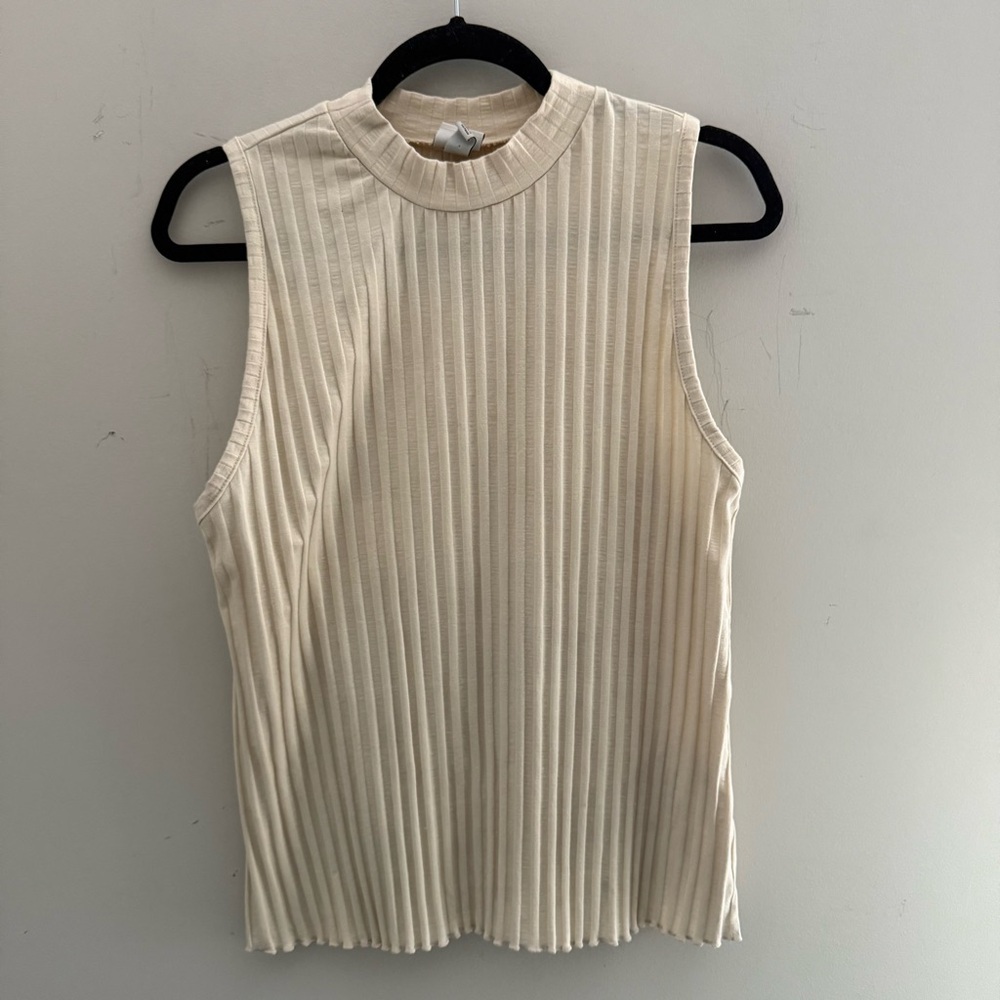 A new day Cream Pleated High Neck Tank